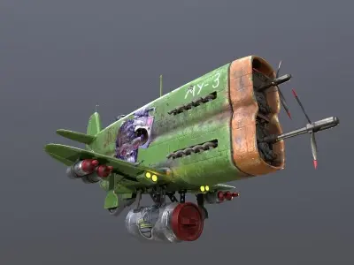  Stylized realistic green airplane Low-poly 3D model