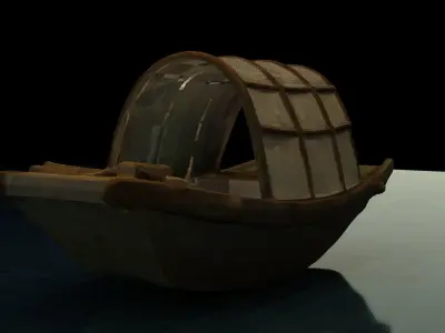 Chinese wooden boat  figure  Low-poly 3D model