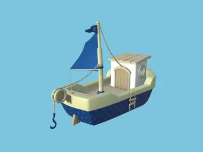 Cartoon Boat 06 - Dark Blue - Low Poly Ship Low-poly 3D model