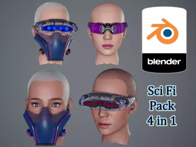 Sci fi Glasses Goggles and Mask Pack 1 Low-poly 3D model