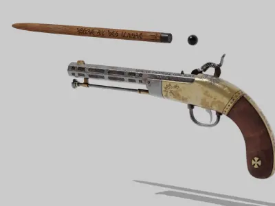 OB 00 03 vampire hunter auxiliary pistol with grappling hook Low-poly 3D model