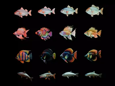Tropical Freshwater Fish Pack Low-poly 3D model
