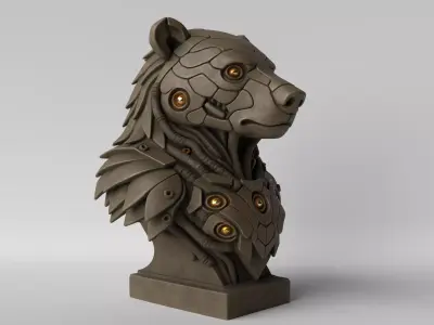 Cyber Bear Futuristic Mecha Bear Bust 3D print model