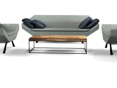 Series 1 sofa set with three chairs and coffee table Free 3D model