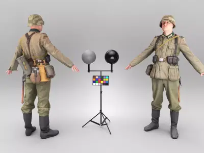 German Wehrmacht soldier in full gear ready for animation 383 Low-poly 3D model