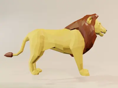 Lowpoly Animated Lion Low-poly 3D model