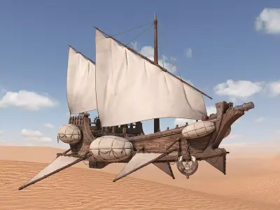 Fantasy Flying Sailing Ship 3D model