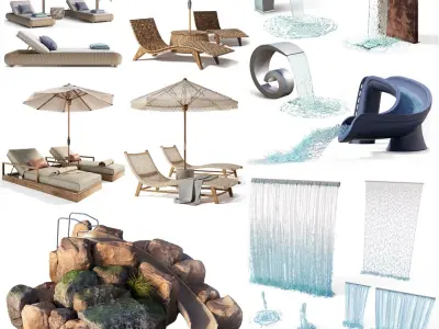 Ultimate Outdoor Poolside Landscape Assets - Mega Bundle Furniture Water Features 3D model