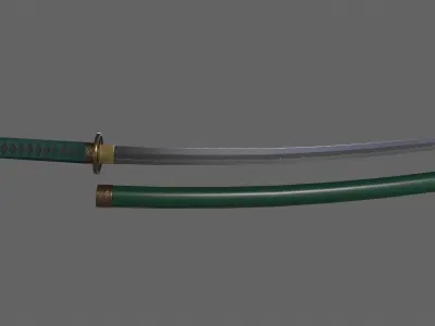 PBR Katana Japanese Sword Green V2 Low-poly 3D model