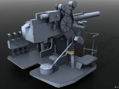 5-inch 25-caliber Mark 10 anti-aircraft gun Low-poly 3D model