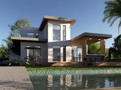 villa realistic house Low-poly 3D model