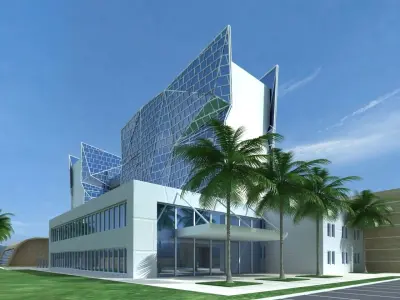 Hospital modern building with palm trees 3D model