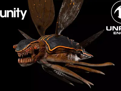 Bug 5 flying insect with wings Low-poly 3D model