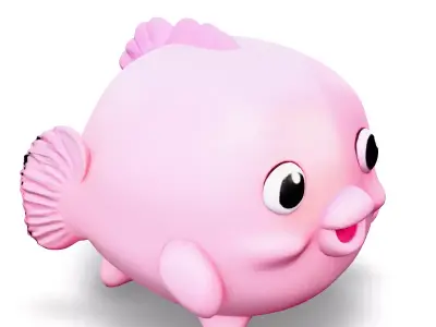 Cute Pink Cartoon Fish Low-poly 3D model