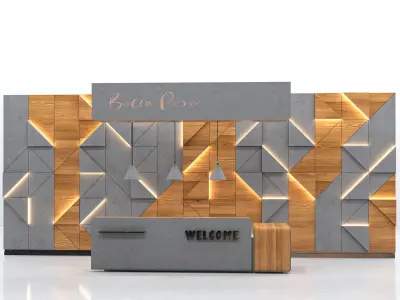 Reception desk made of concrete and wood 3D model