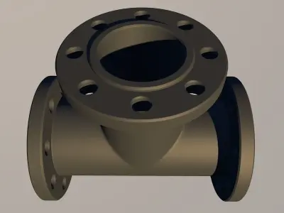 Pipe fitting tee with flange Low-poly 3D model