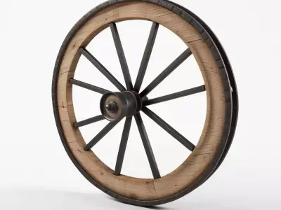 Broken Wooden Cartwheel with Iron Rim 3D model purchase