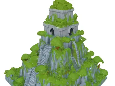 Low Poly Mayan Pyramid Diorama Low-poly 3D model