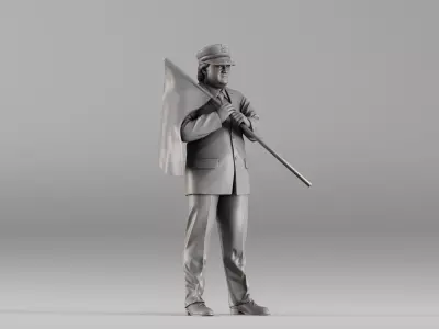 S00113 Train Station Master Holding a Flag 3dp 3D print model