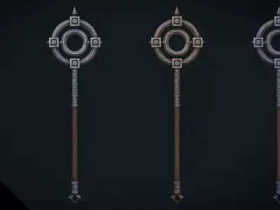 Stylized Fantasy Staff - Game Ready Hand Painted Weapon Low-poly 3D model