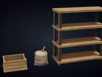 Fruit Box Flour Sack Shelf - Stylized Kitchen Pack - Part 13 Low-poly 3D model