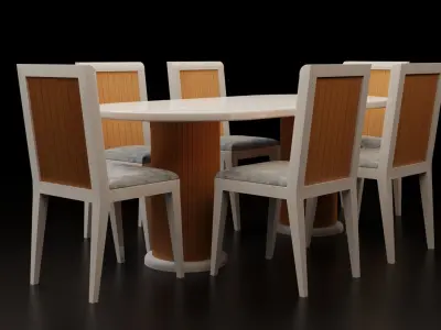 Mid-century Modern Dining Table with 2 round poles Free 3D model
