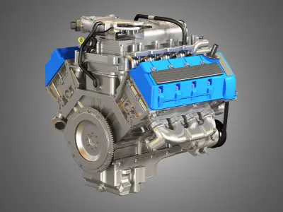 V8 supercharger Car Engine with Full Internal and External Parts 3D model