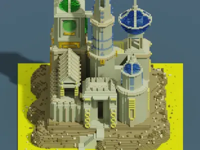 voxel castel 128x128x128 cube Low-poly 3D model