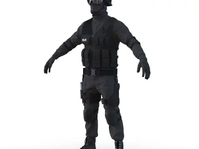 SWAT Man Afro American Rigged 3D model