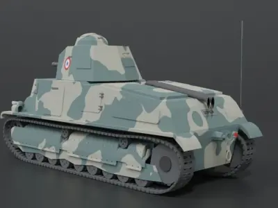 Low Poly Cartoon Somua S35 Tank Low-poly 3D model