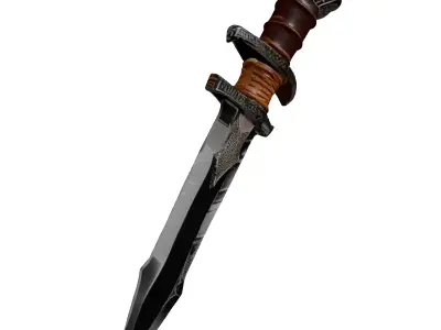 Cracked Obsidian Dagger with Leather Hilt 3D model