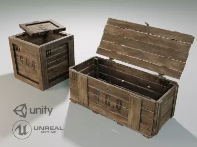 Wooden boxes Low-poly 3D model