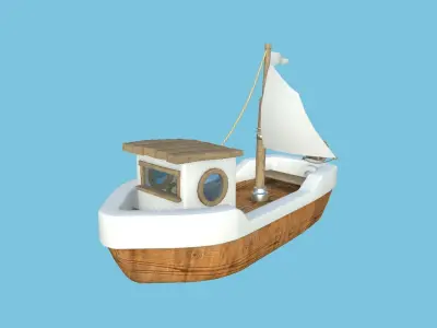 Cartoon Boat 09 - Wood White - Low Poly Ship Low-poly 3D model