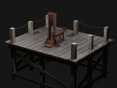 Guillotine wooden dock with chair Free 3D model