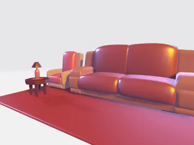 Free Couch and Table with table lamp Free 3D model
