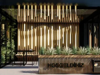 Modern Wavy Wooden Facade 3D Model 3D model