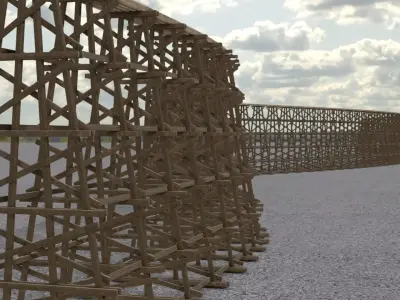 Wooden trestle bridge Low-poly 3D model
