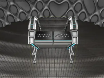 Sci-Fi Stairs - 29- Silver Blue Neon Light Version Low-poly 3D model