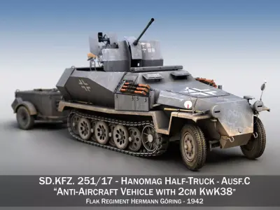 SDKFZ 251 Ausf C - Hanomag Anti-aircraft vehicle - FRHG 3D model