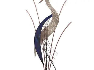 Heron Bird With Head Raised 38 Inch High Metal Wall Art PBR 3D model