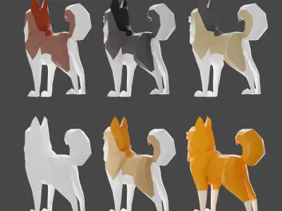 Pack of 12 low poly stylized husky dogs  Low-poly 3D model
