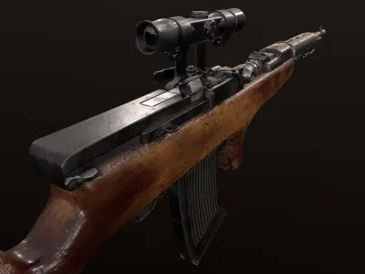 Fedorov machine gun with scope WW2 USSR PBR Low-poly 3D model