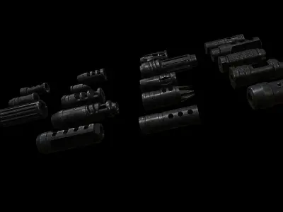 Assault Rifle Muzzle Brake Collection 1 Low-poly 3D model