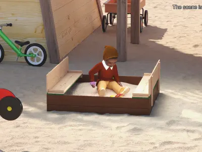 Black Skinned Toddler Boy in Sandpit 3D model