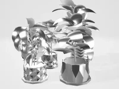 Concerete set of silver potted plants Free 3D model