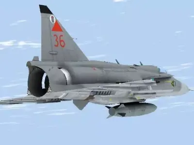 JA 37D Viggen Low-poly 3D model