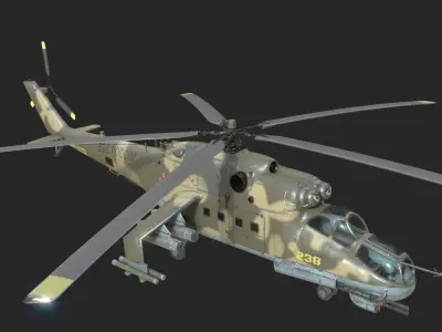5 coatings of Russian Mi-24P Hind Gunship attack helicopter Low-poly 3D model