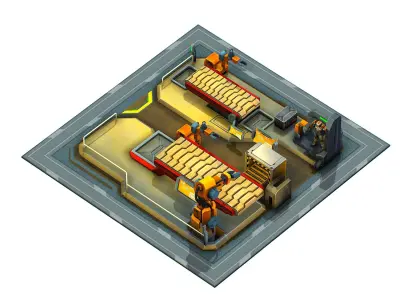 isometrical Mechanical Robot Assembly Conveyor 2 Low-poly 3D model