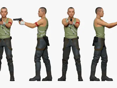 001125 skinhead man with pistiol 3d print ready 3D print model