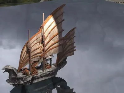 Asian Red Fin sailed Ship bigger patchwork sails 3D model